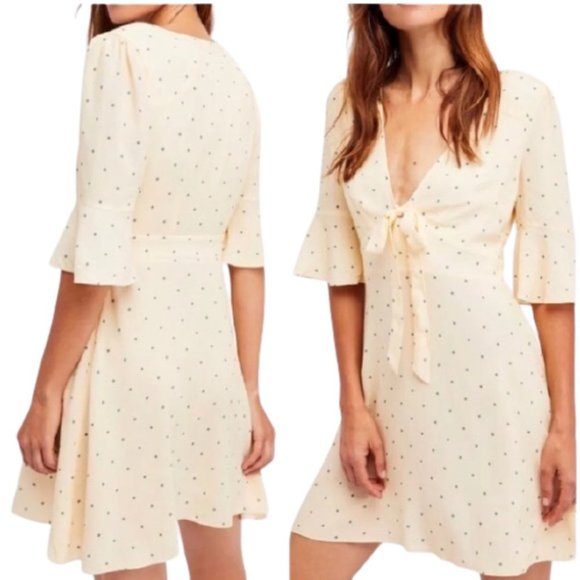 Free People Dresses & Skirts - FREE PEOPLE All Yours Cream Polka Dot Tie-Dress